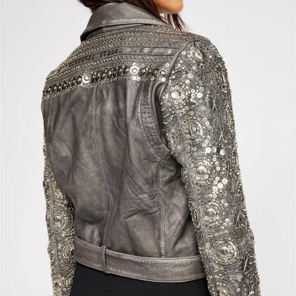 NWT Free People Genuine Leather Circle Embellished XS Jacket - Picture 6 of 10